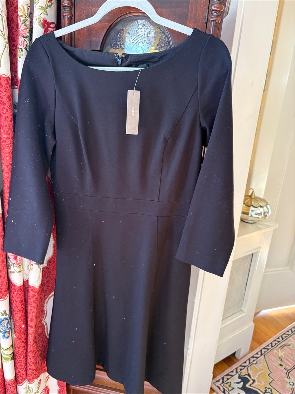 J. Crew Black Long-Sleeve Fit-and-Flare Dress